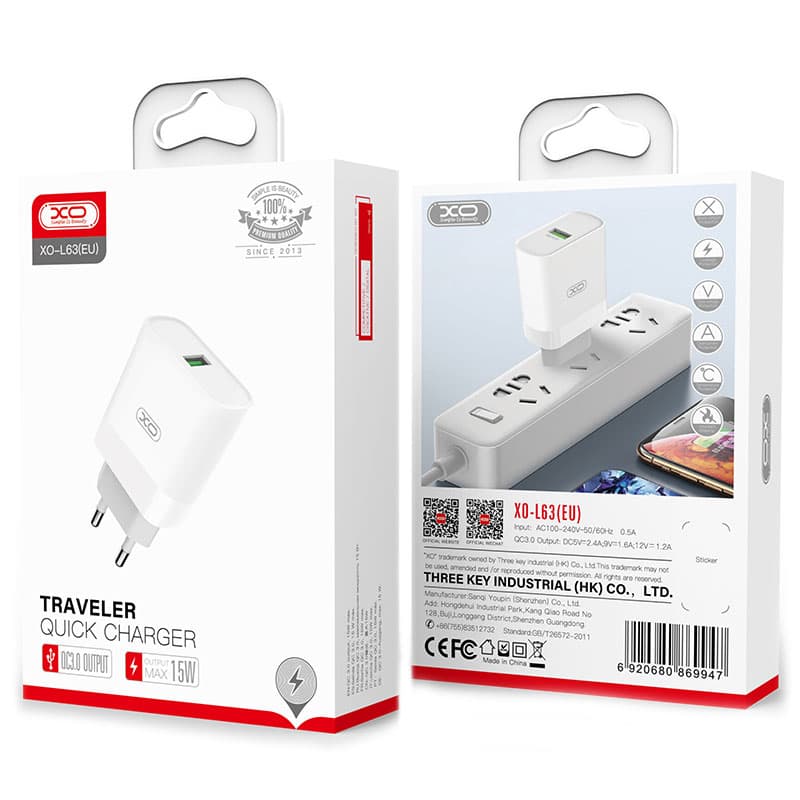 XO (L63) - Incarcator Retea, 15W, 1xUSB-A, QC 3.0, White 1