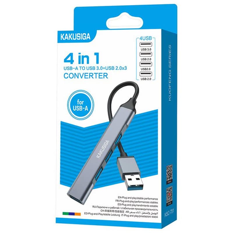 Kaku (KSC-751) - Hub USB, MultiPhoneort, USB-A 3.0 (M) - la USB-A 3.0, 3 x USB-A 2.0, 4 in 1, Grey 1