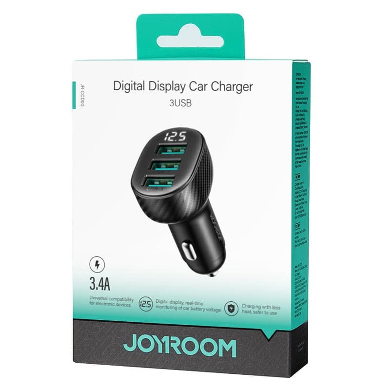 Joyroom (JR-CCD03) - Incarcator Auto, 17W, 3xUSB, QC 3.0, LED Display, Black 1