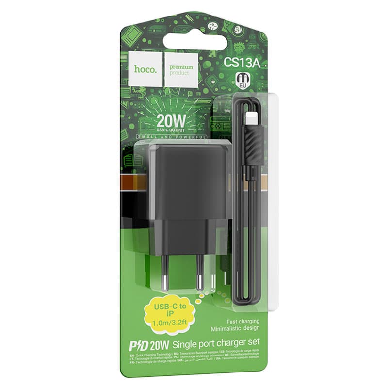 Hoco (CS13A) - Incarcator Retea + Cablu Lightning, 20W, 1xUSB-C, PD, Black 1