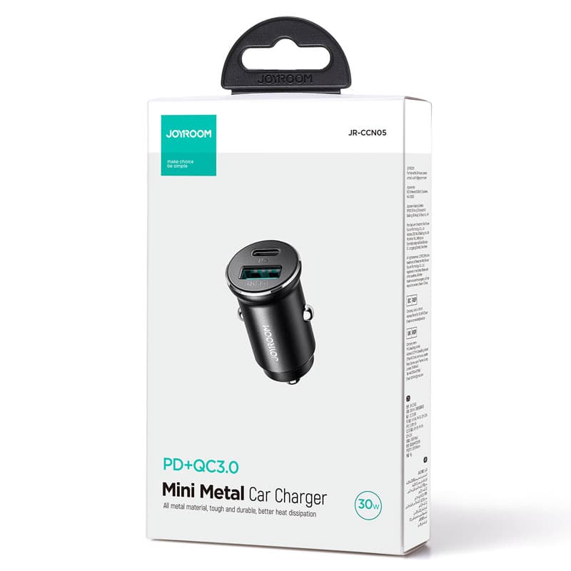Joyroom (JR-CCN05) - Incarcator Auto, Mini, 30W, 1xUSB-C, 1xUSB-A, PD, QC 3.0, Metall, Black 1