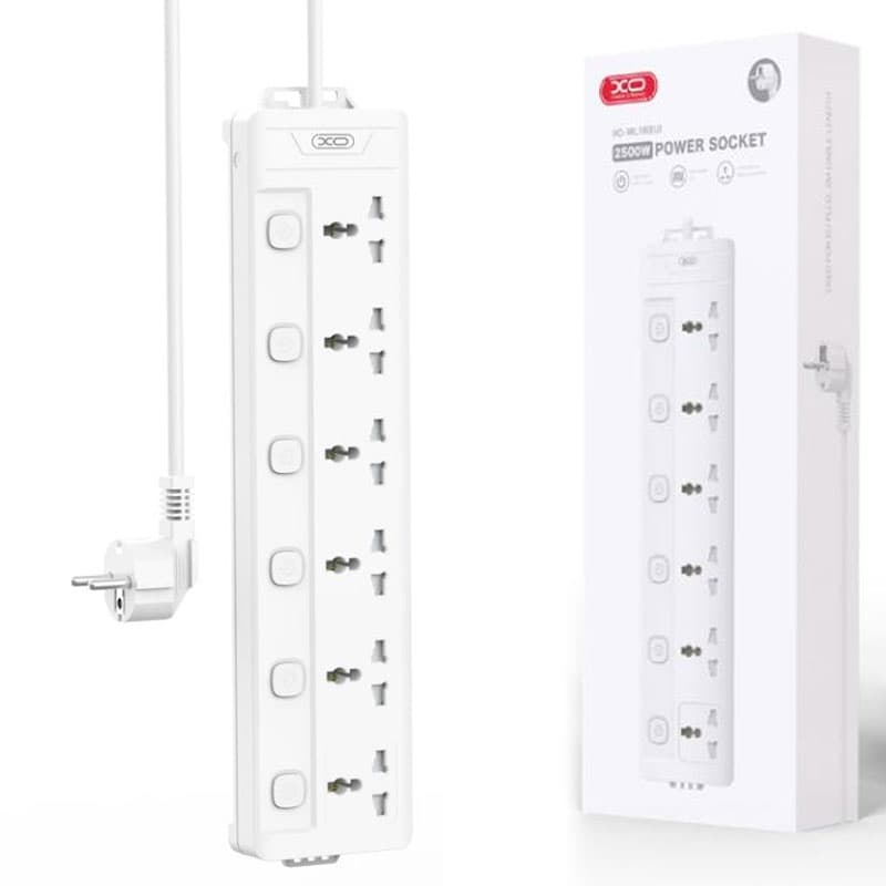 XO (WL18) - Prelungitor electric 6AC cu intrerupator independet, White 1