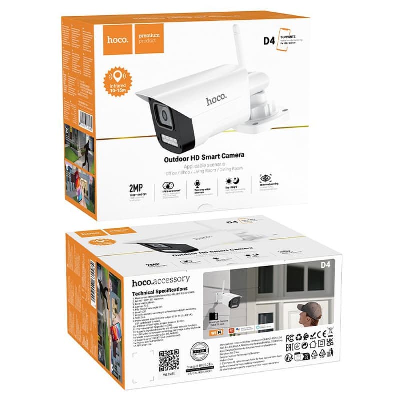 Hoco (D4) » Camera Video de exterior, HD, 1920*1080, 120Mpx, Noise Reduction, WDR, WaterProof, White 1