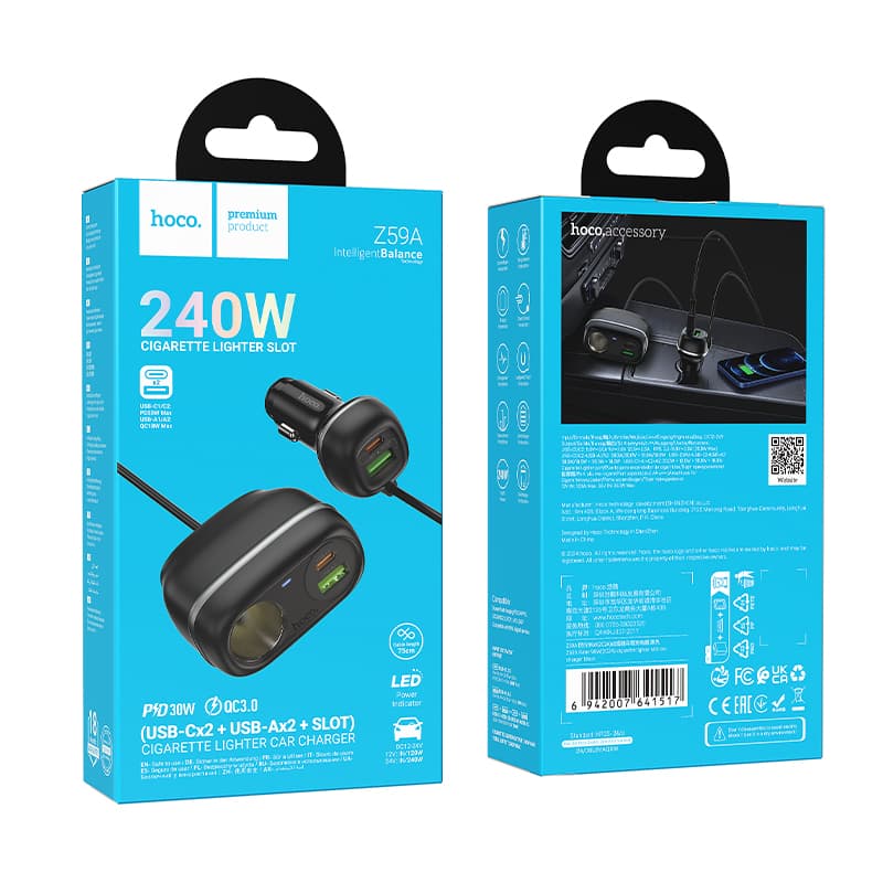 Hoco (Z59A) - Incarcator Auto Cu Fir, PD96W, 1xUSB-C, 1xUSB-A, Black 1
