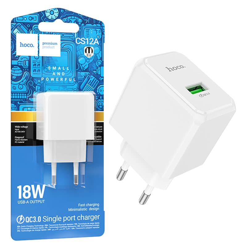 Hoco (CS12A) - Incarcator Retea, 18W, 1xUSB-A, QC 3.0, Standard, White 1