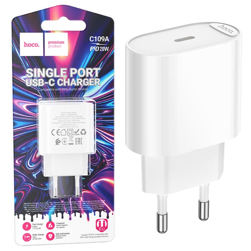 Hoco (C109A) - Incarcator Retea, 18W, 1xUSB-C, QC 3.0, White 1