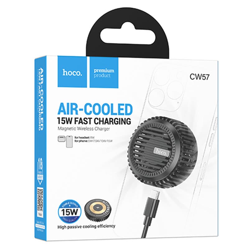 Hoco (CW57) - Incarcator Wireless, iPhone/AirPods, MagSafe cu Ventilator, Black 1