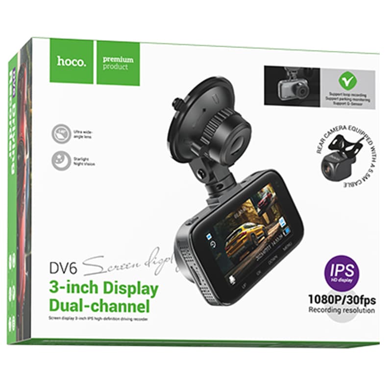 Hoco (DV6) - Camera Video pentru masina, HD 1080MPX, Display de 3 inchi (Fata + camera Spate), Grey 1