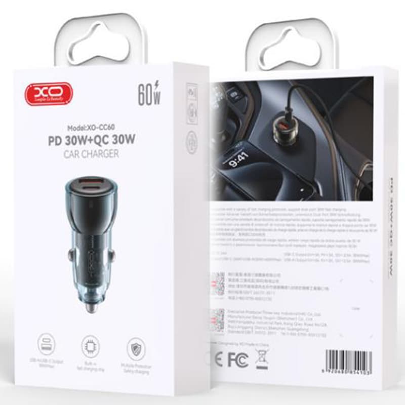 XO (CC60) - Incarcator Auto, PD60W, 1xUSB-C, 1xUSB-A, Blue 1