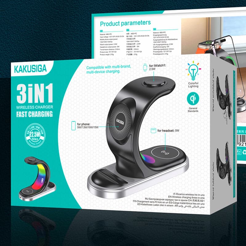 Kaku (KSC-1355) - Incarcator Wireless, 15W, Qi Charging, Fast Charging, tiPhone Stand, Black 1