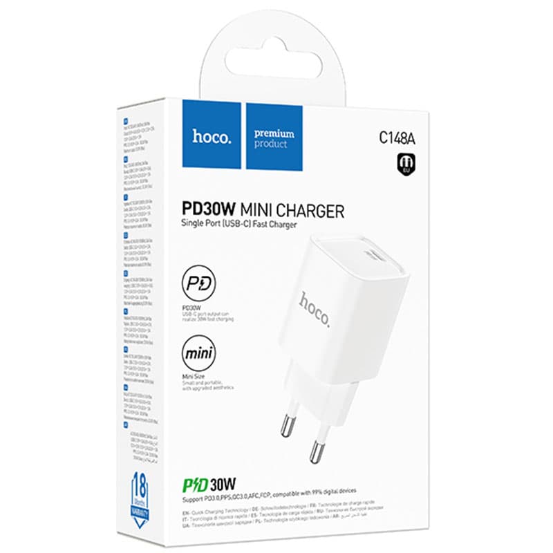 Hoco (C148A) - Incarcator Retea, PD30W, 1xUSB-C, FastCharge, White 1