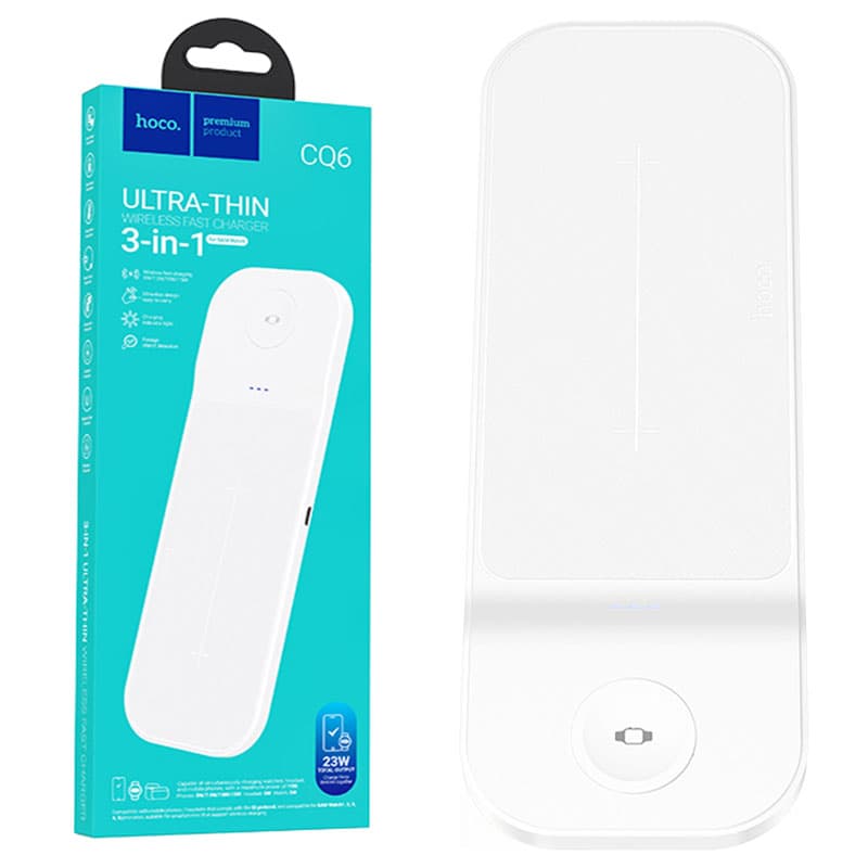 Hoco (CQ6) - Statie Incarcare Wireless, Samsung Series, 5V, 3A, Qi Charging, Magnetic, 3 in 1, White 1