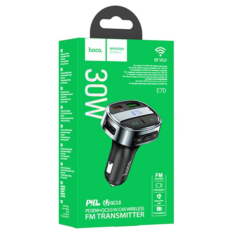 Hoco (E70) - Modulator FM, 30W, 1xUSB-C, 1xUSB-A, PD, QC 3.0, 1