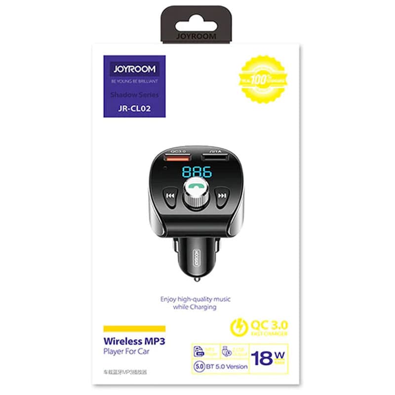 Joyroom (JR-CL02) - Modulator FM, 18W, 2xUSB-A, QC 3.0, Multifunction, Black 1