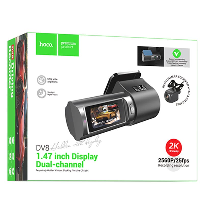 Hoco (DV8) - Camera Video pentru masina, HD 2K, cu mini LCD (Fata + Camera Spate), Black 1