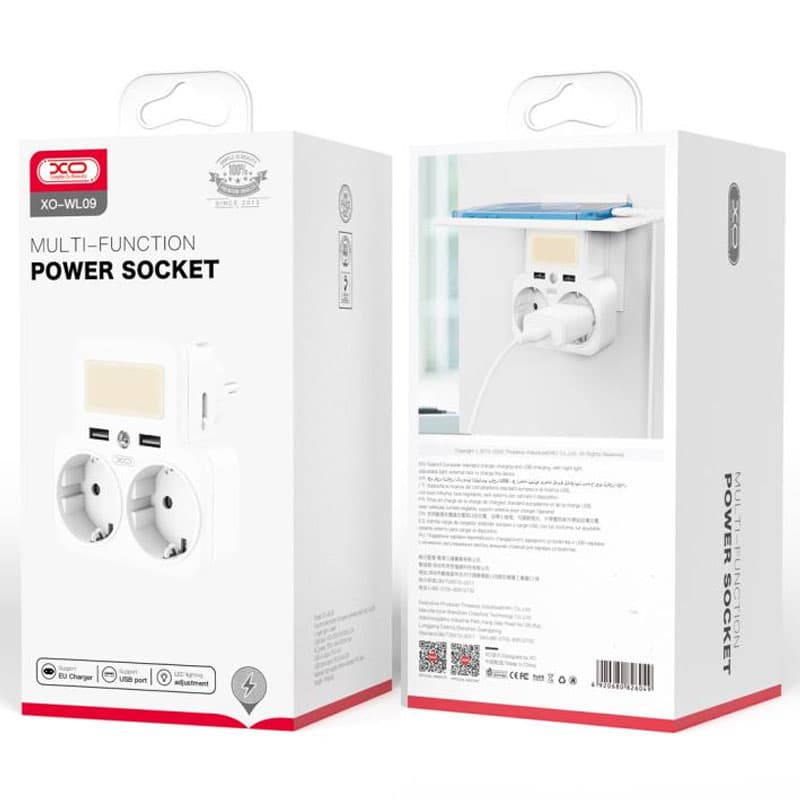 XO (WL09) - Adaptor Priza, dublu, cu senzor si LED, 2xUSB-A, White 1