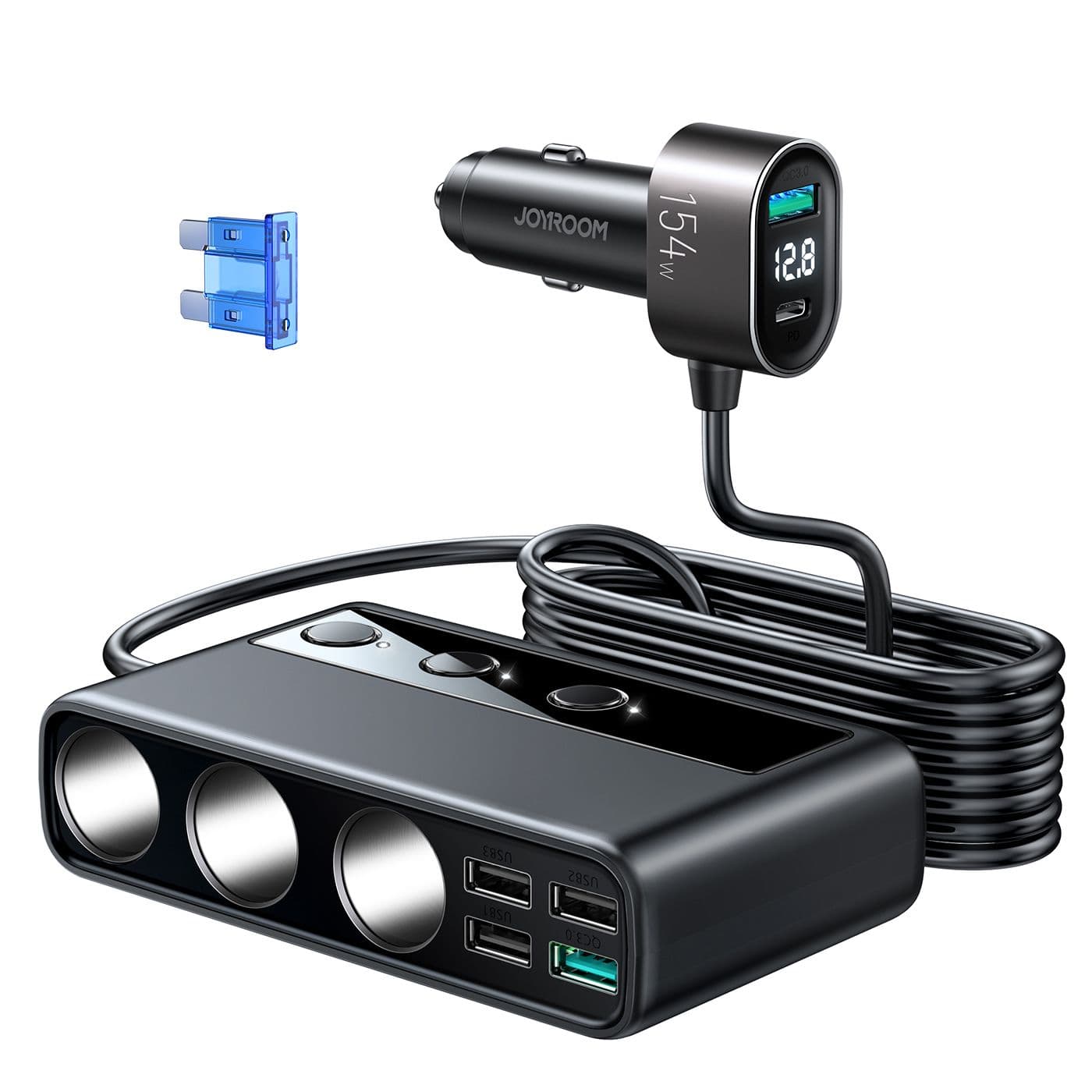 Joyroom (JR-CL06) - Incarcator Auto Cu Fir, 154W, 1xUSB-C, 4xUSB-A, PD, QC 3.0, Black 1