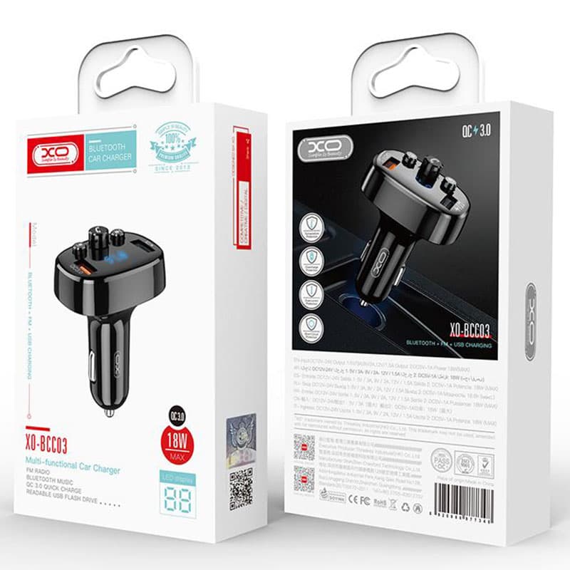 XO (BCC03) - Modulator FM, 18W, 2xUSB-A, 2xUSB-A, QC 3.0, Power LED, Black 1