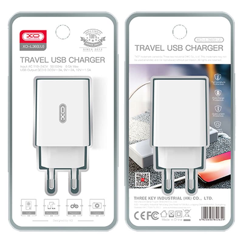 XO (L36) - Incarcator Retea, 18W, 1xUSB-A, QC 3.0, White 1