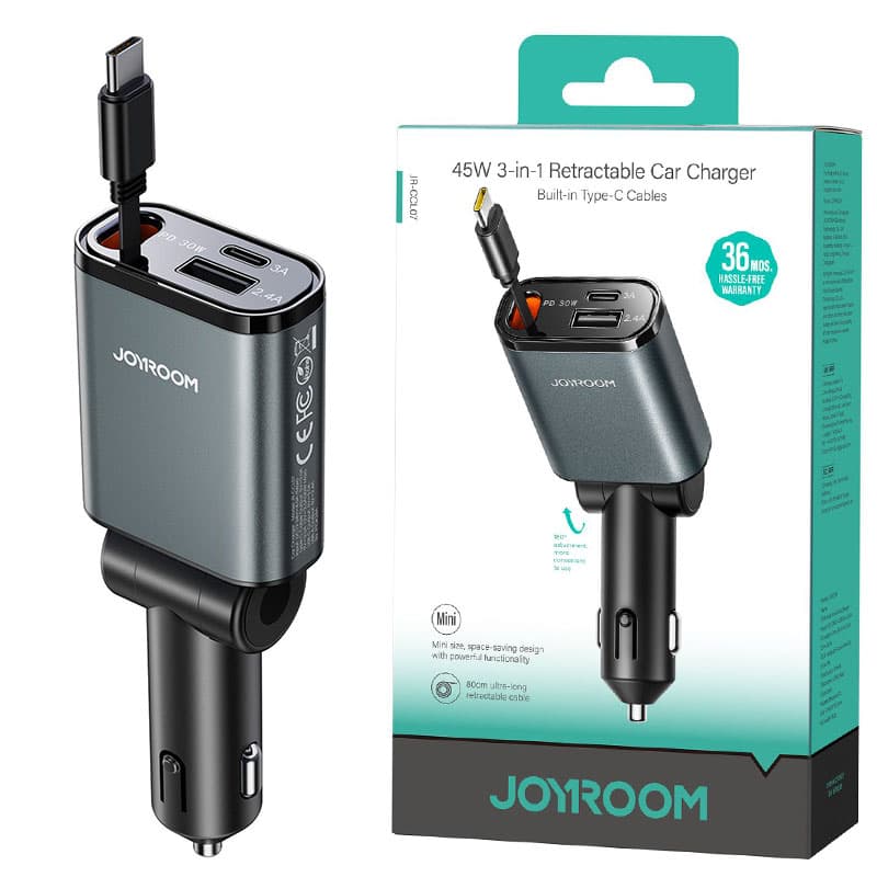 Joyroom (JR-CCL07) - Incarcator Retea cu cablu, USB-C, PD30W, 1xUSB-C, 1xUSB, Black 1