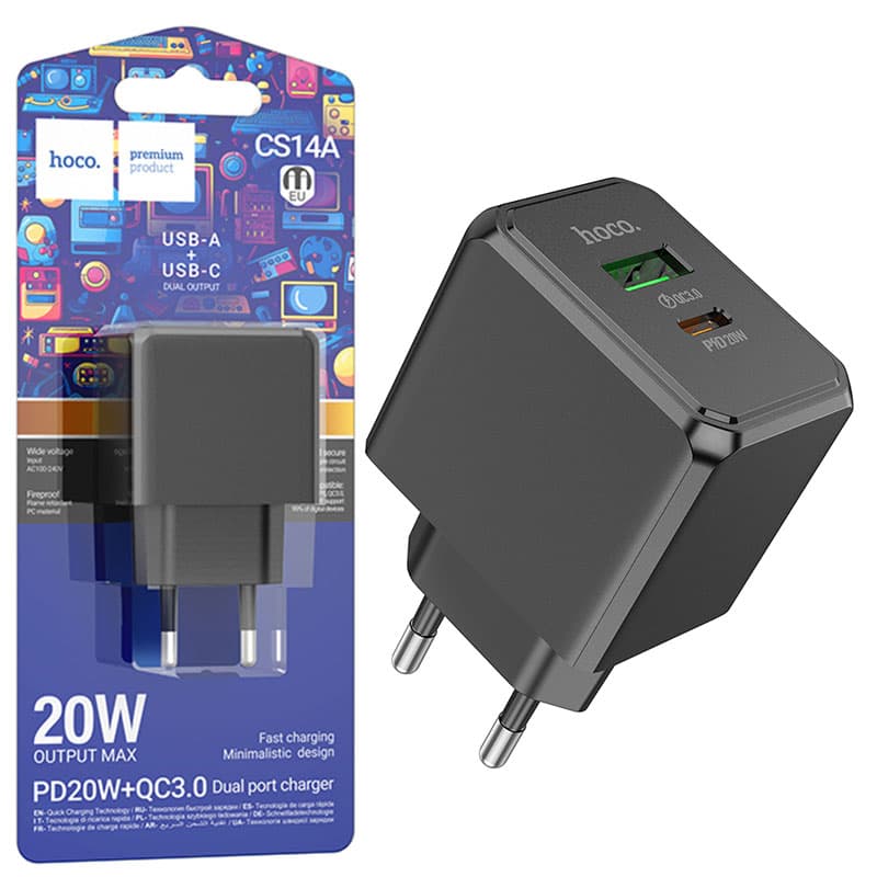 Hoco (CS14A) - Incarcator Retea, 20W, 1xUSB-A, 1xUSB-A, Black 1