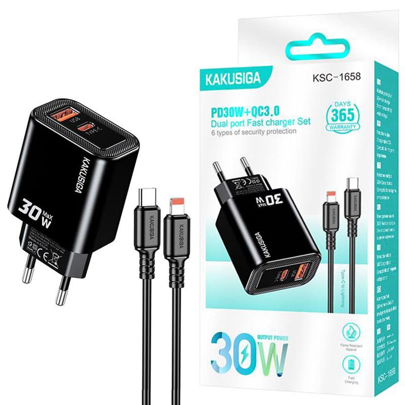 Kaku (KSC-1658) » Incarcator Priza cu Cablu, Lightning, PD30W, 1xUSB-C, 1xUSB, FastCharging, Black 1