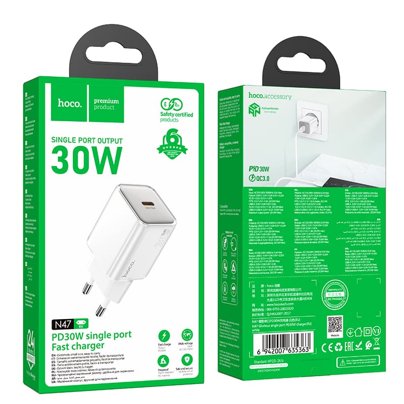 Hoco (N47) - Incarcator Retea, PD30W, 1xUSB-C, White 1