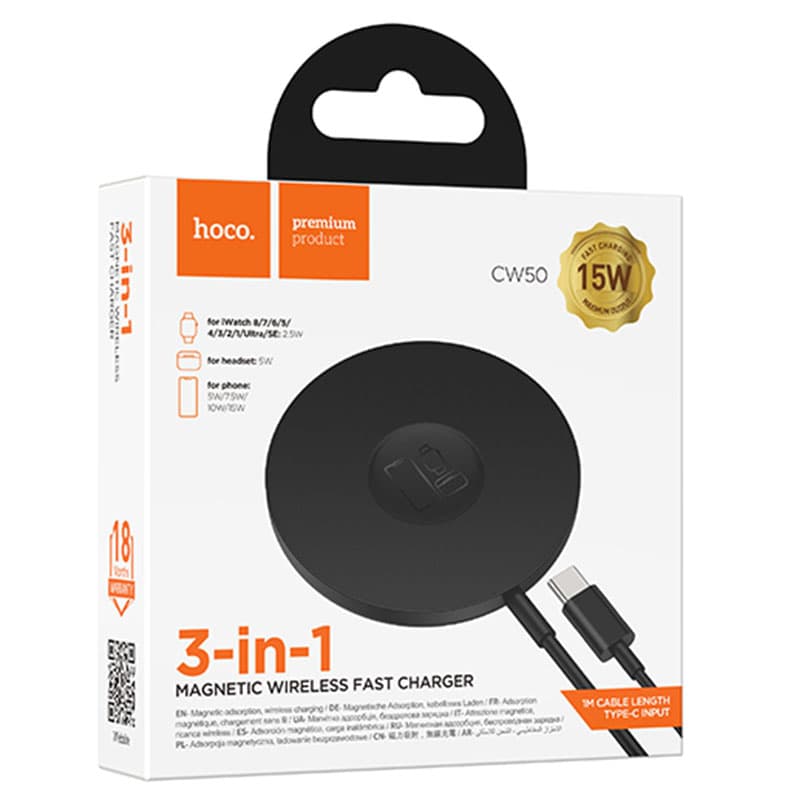 Hoco (CW50) - Incarcator Wireless, AP Series, 15W, Qi Charging, Fast, Black 1