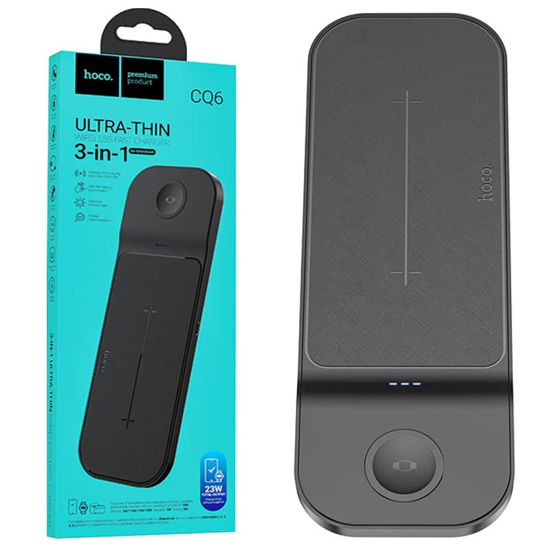 Hoco (CQ6) - Statie Incarcare Wireless, Samsung Series, 5V, 3A, Qi Charging, Magnetic, 3 in 1, Black 1