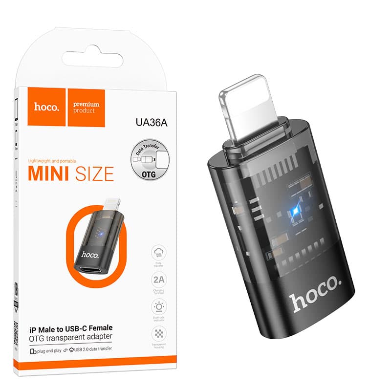 HOCO (UA36A) - Adaptor OTG, Transfer/Incarcare, Lightning la USB-C,5V/2A, Black