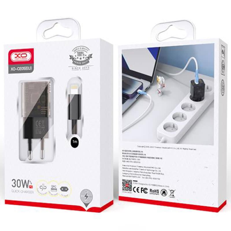 XO (CE05) - Incarcator Retea + Cablu Lightning, 30W, 1xUSB-C, 1xUSB-A, PD, QC 3.0, BROWN 1