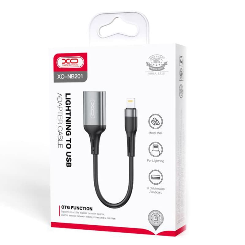 XO (NB201) - Cablu OTG Transfer, USB-A la Lightning, 15cm, Black 1