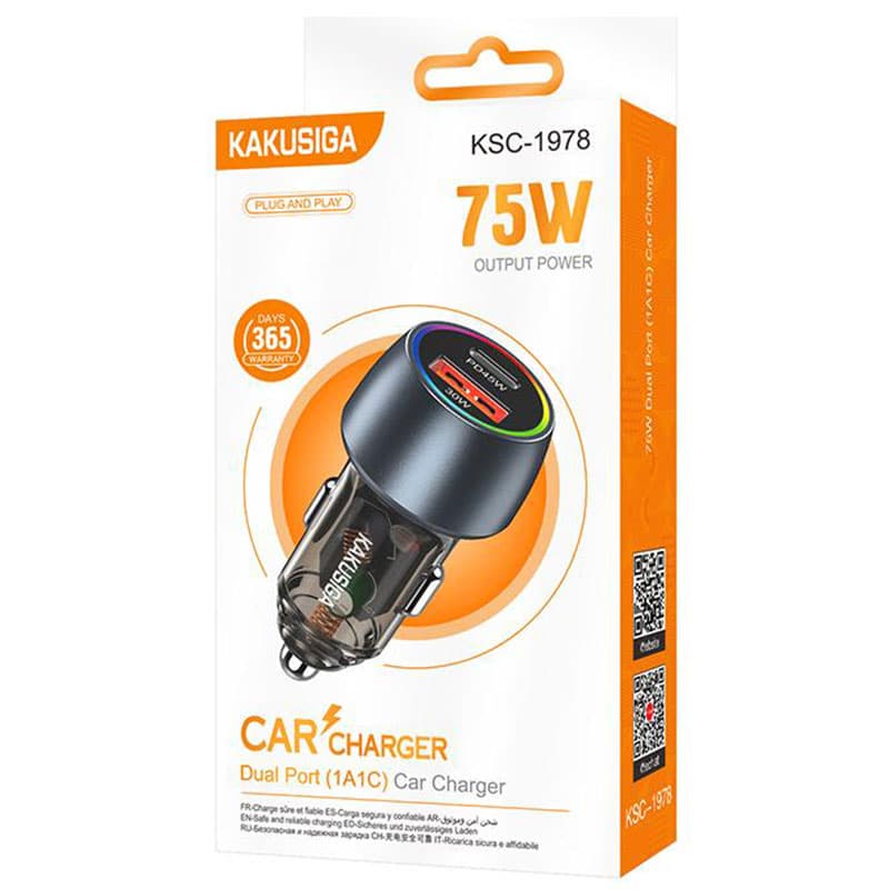 Kaku (KSC-1978) » Incarcator Auto, PD75W, 1xUSB-C, 1xUSB, Ambinet Light, Black 1
