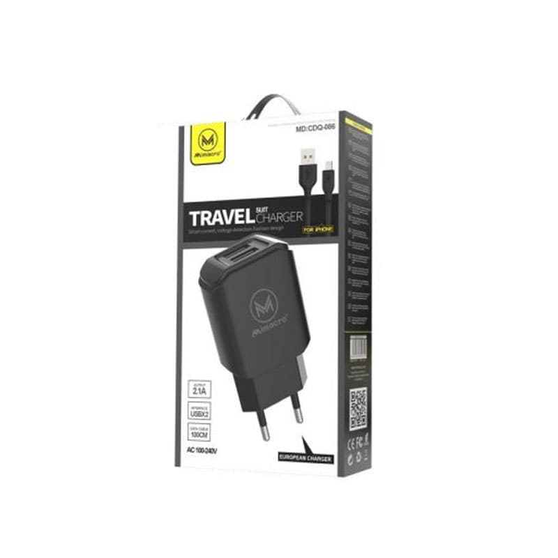 Maxcell (CDQ086) - Incarcator Retea + Cablu Lightning, 5V, 2.1A, 2xUSB-A, Black 1