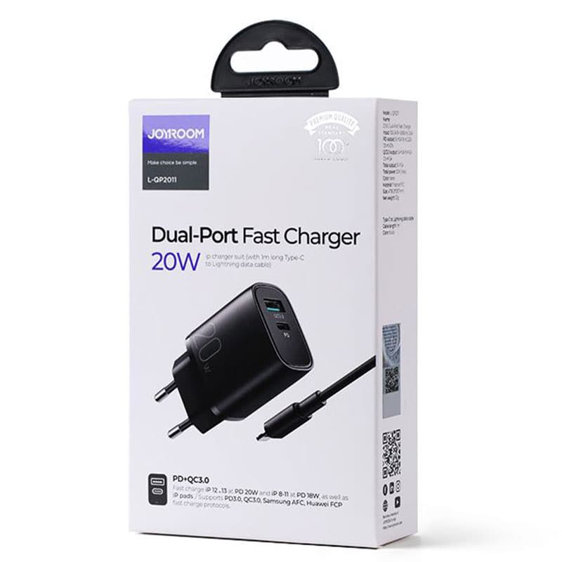 Joyroom (L-QP2011) - Incarcator Retea + Cablu USB-C, 20W, 2xUSB-C, PD, Black 1