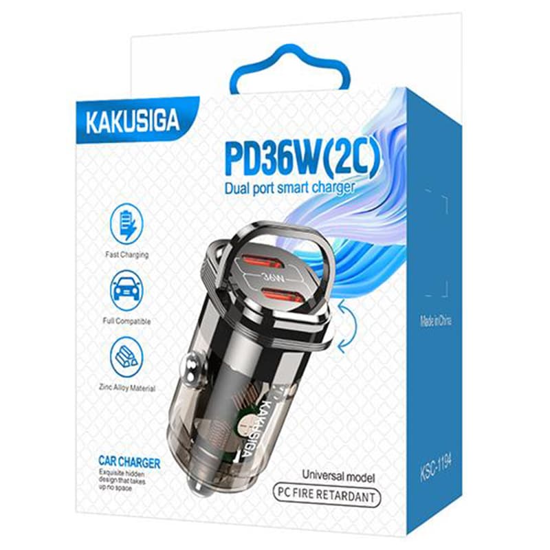 Kaku (KSC-1194) - Incarcator Auto + Cablu , 1m, PD36W, 2xUSB-C, Black 1