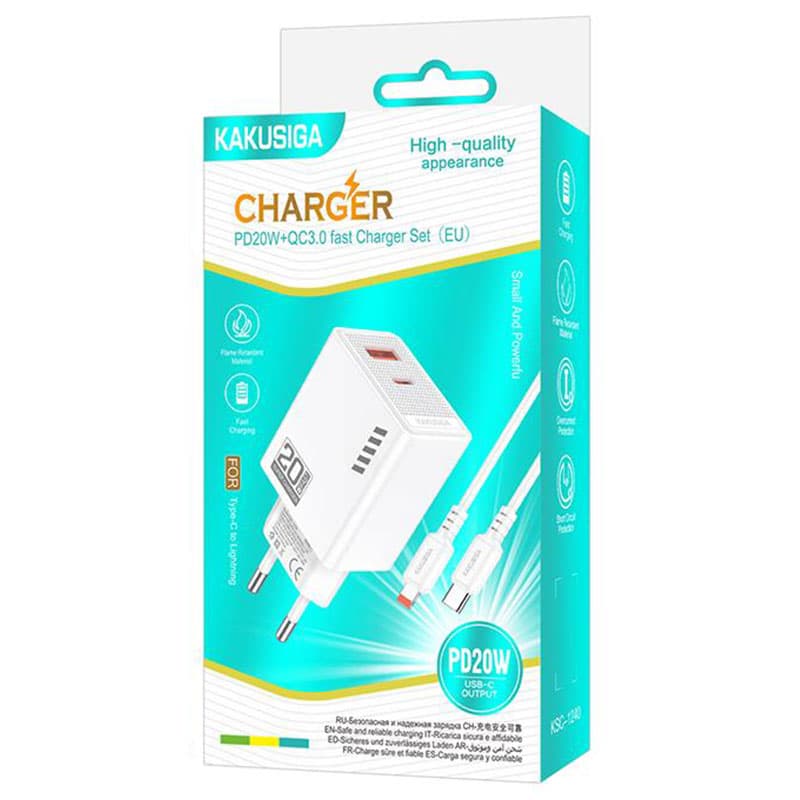 Kaku (KSC-1240) - Incarcator Retea + Cablu Lightning, 1m, 18W, 3A, 1xUSB-C, FastCharge, White 1