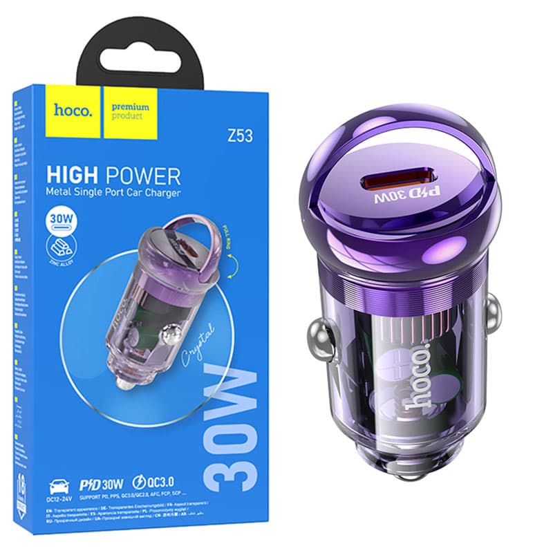 Hoco (Z53) - Incarcator Auto, 30W, 1xUSB-C, PD, Ring-Pull, Purple 1