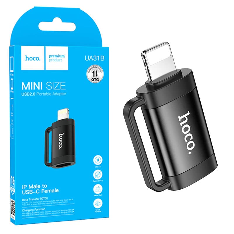 Hoco (UA31B) - Adaptor OTG Transfer/Incarcare, USB-C la Lightning, Black 1