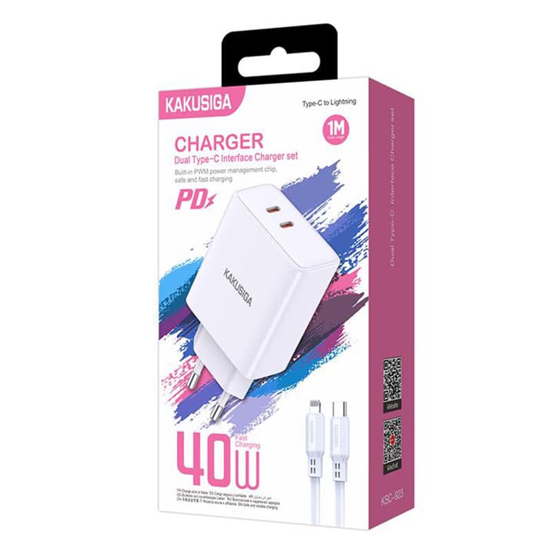 Kaku (KSC-923) - Incarcator Retea + Cablu Lightning, 40W, 2xUSB-C, PD, White 1