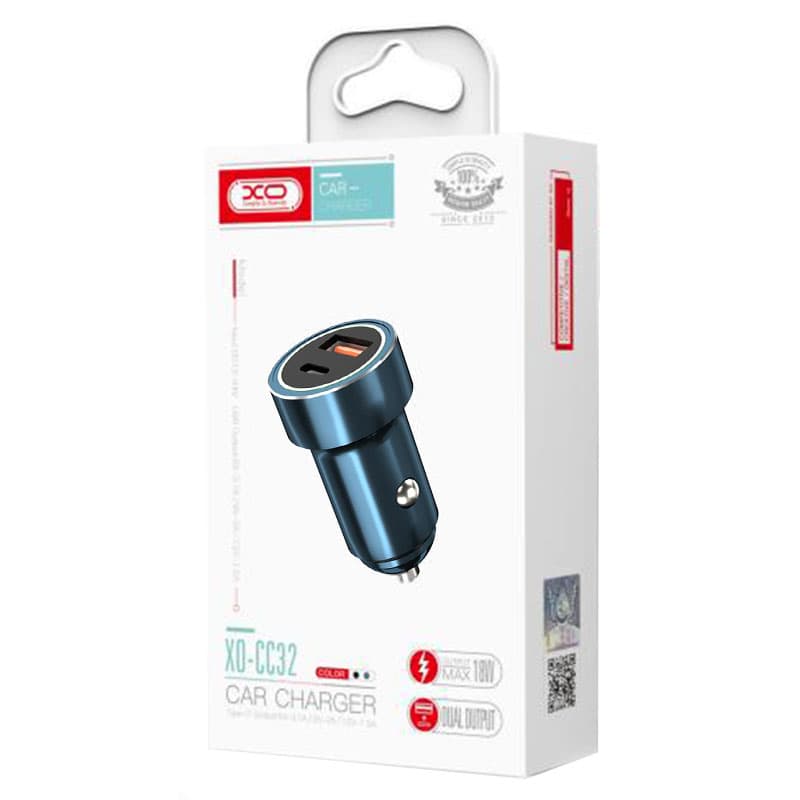 XO (CC32) - Incarcator Auto, 18W, 1xUSB-C, 1xUSB-A, PD, QC 3.0, Blue 1