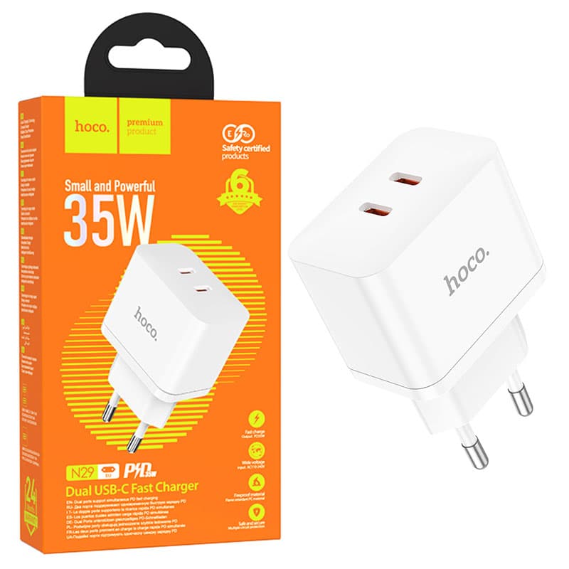 Hoco (N29) - Incarcator Retea, 35W, 2xUSB-C, PD, White 1