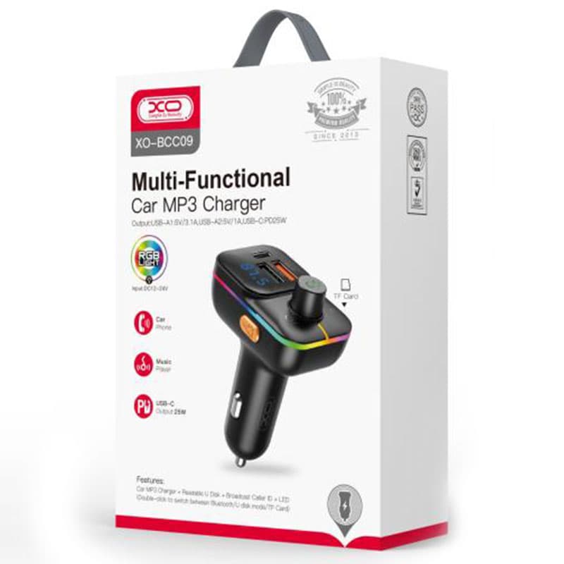 XO (BCC09) - Modulator FM, 25W, 5V, 3.1A, 1xUSB-C, 1xUSB-A, QC 3.0, slot TF Card, Black 1
