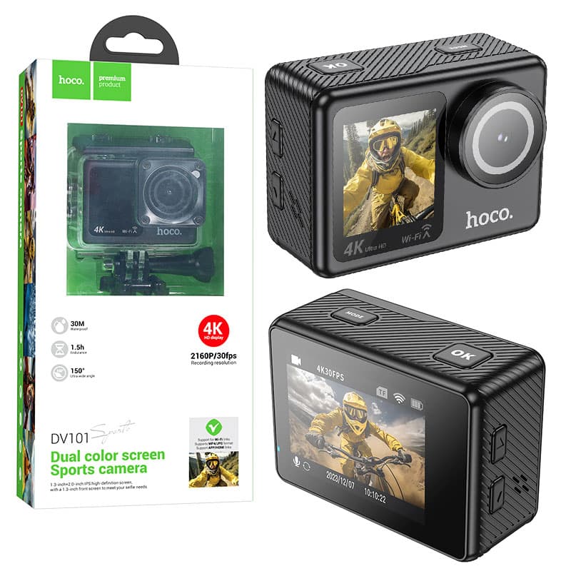 Hoco (DV101) - Camera Video, Action/Sport, cu ecran Dual LCD, UHD 4K/30fps, HDMI, Black 1