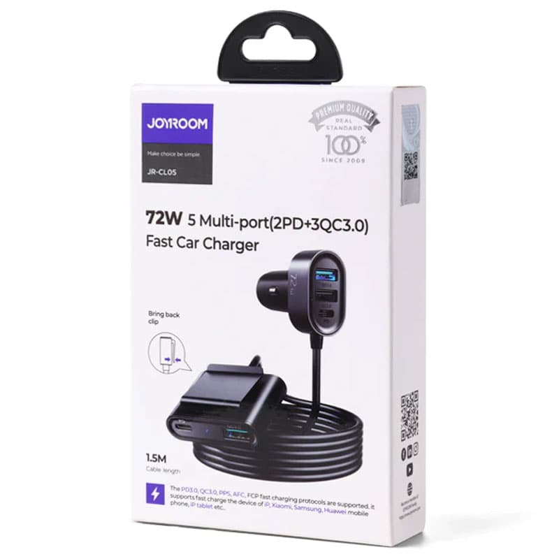 Joyroom (JR-CL05) - Incarcator Auto + Cablu , 75W, 2xUSB-C, 3xUSB-A, PD, QC 3.0, Black 1