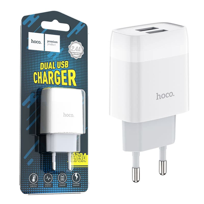 Hoco (C73A) - Incarcator Retea, 18W, 2xUSB-A, QC 3.0, White 1