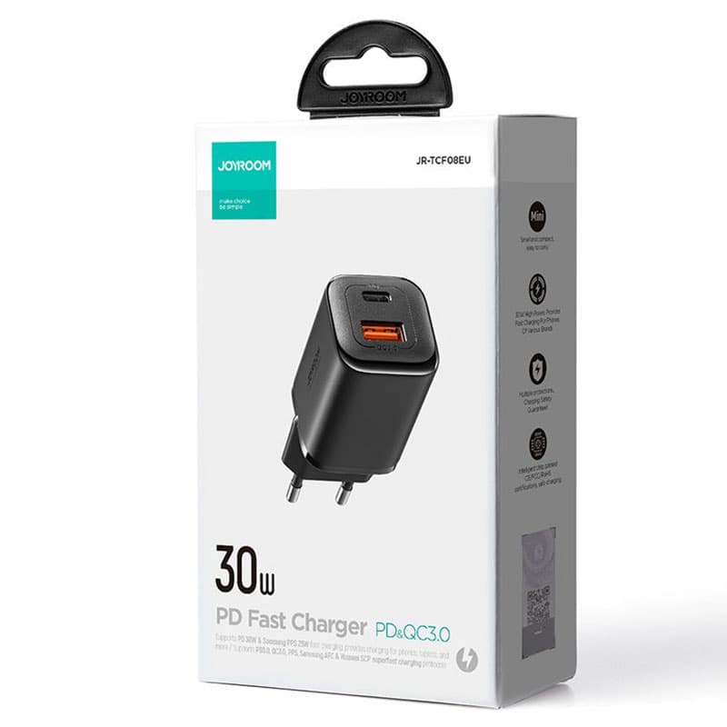 Joyroom (JR-TCF08EU) - Incarcator Retea, 30W, 1xUSB-C, 1xUSB-A, PD, QC 3.0, Black 1