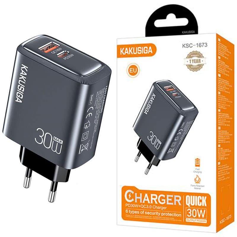 Kaku (KSC-1673) » Incarcator Retea, PD30W, 1xUSB-C, FastCharging, Grey 1
