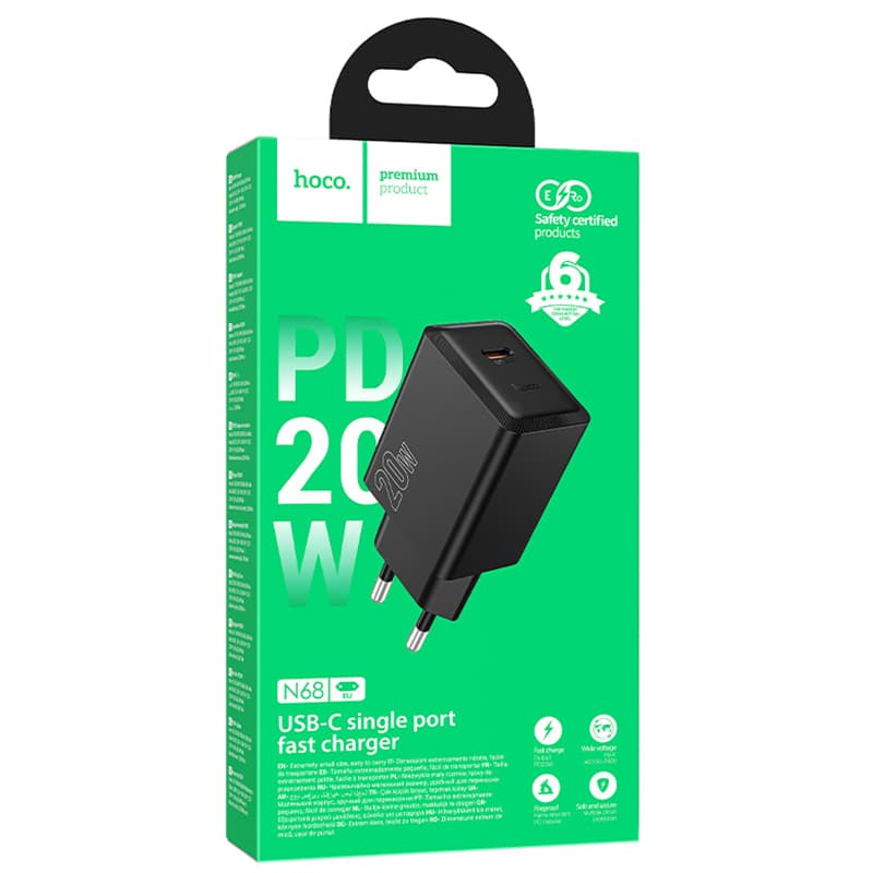 Hoco (N68) - Incarcator Retea, (PD20W) 5V, 3A, 1xUSB-C, FastCharge, Black 1