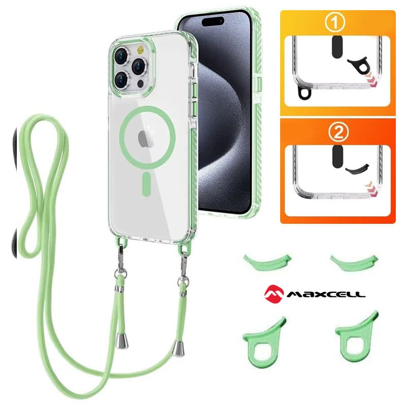 Husa MagFrame » iPhone 15, AntiDrOppo 2in1, Snur Detasabil, Clear/Green frame 1